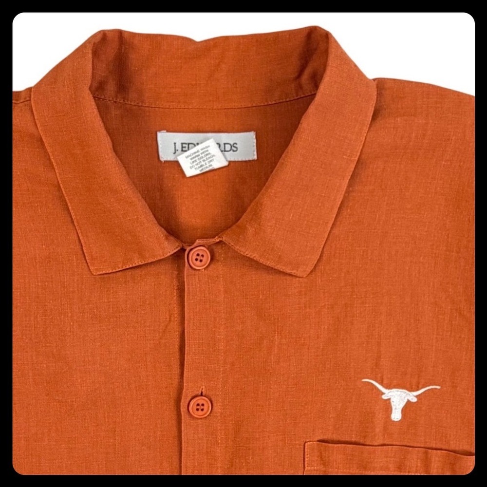 J. Edwards Texas Longhorns Shirt Men Large (Fit 3XL 56") Burnt Orange 100% Linen